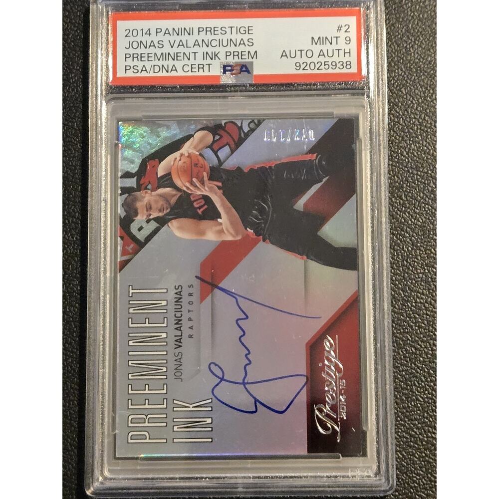 2014-15 Panini Prestige Premium #2 Jonas Valanciunas Preeminent Ink #/149 PSA 9